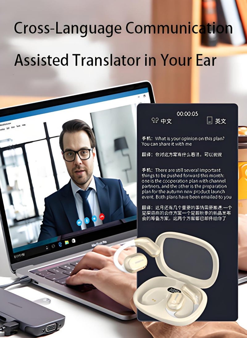 هيونداي سماعات أذن TWS بلوتوث مع مترجم الذكاء الاصطناعي وشاشة تعمل بالطاقة وخفض الضوضاء، سماعة رأس رياضية لاسلكية معلقة على الأذن - ذهبية - Image 3