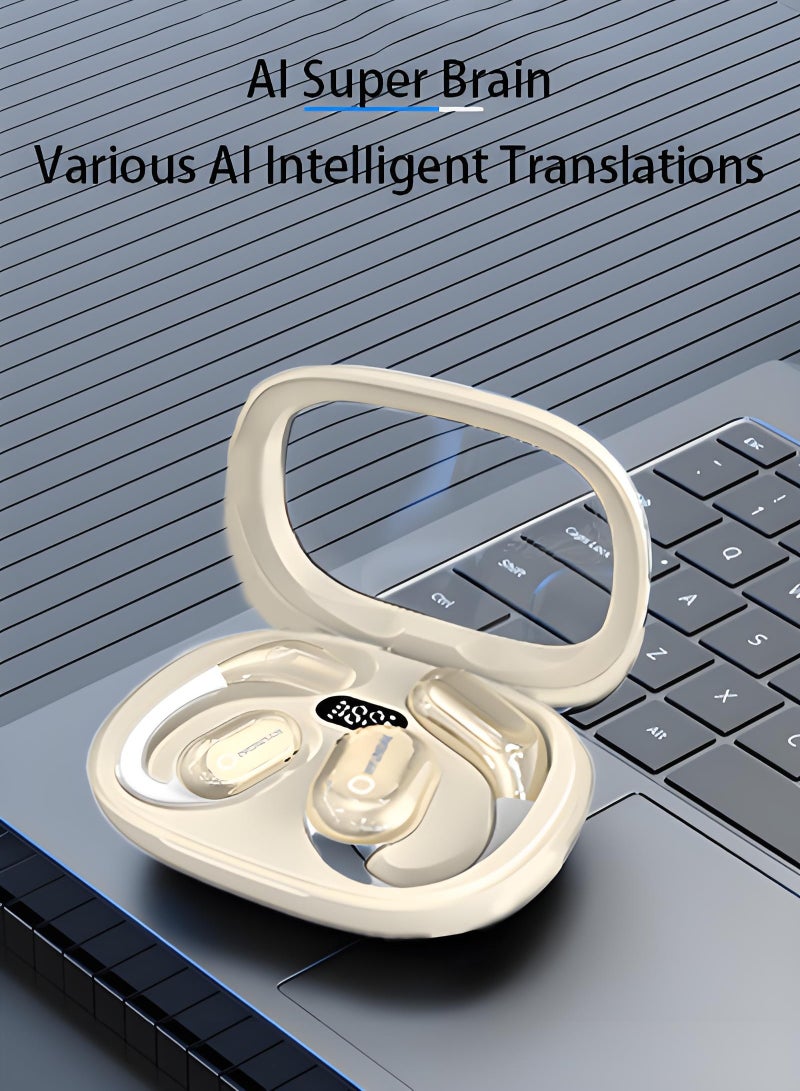 هيونداي سماعات أذن TWS بلوتوث مع مترجم الذكاء الاصطناعي وشاشة تعمل بالطاقة وخفض الضوضاء، سماعة رأس رياضية لاسلكية معلقة على الأذن - ذهبية - Image 2