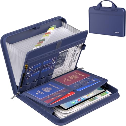 ENGPOW Accordion File Organizer,Fireproof Expanding File Folder with Multi Pockets,13 Pockets Document Organizer with Handle & Labels,Portable Home Travel Safe Storage Folder for Letter A4 Files,Blue - Image 1