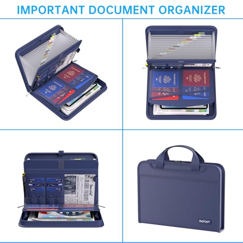 ENGPOW Accordion File Organizer,Fireproof Expanding File Folder with Multi Pockets,13 Pockets Document Organizer with Handle & Labels,Portable Home Travel Safe Storage Folder for Letter A4 Files,Blue - Image 4