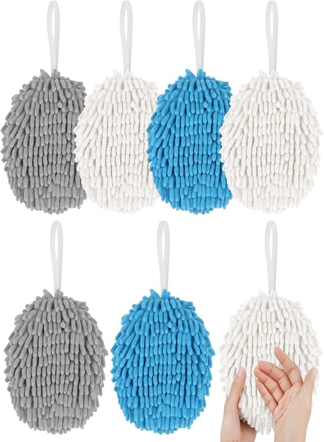 Aodaer 6 Pack Chenille Hanging Hand Towel with Hanging Loop Plush Quick-Drying Towel Soft Absorbent Hand Towel for Bathroom Hand Dry Kitchen (White, Black, Gray)