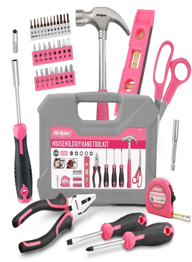 Hi-Spec 42pc Pink Household DIY Tool Set for Women. Home, Office and College Dorm Small Tool Kit of Starter Basic Ladies Tools - Image 1
