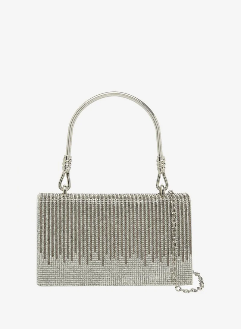 Rhinestone Embellished Satchel Bag With Button Closure