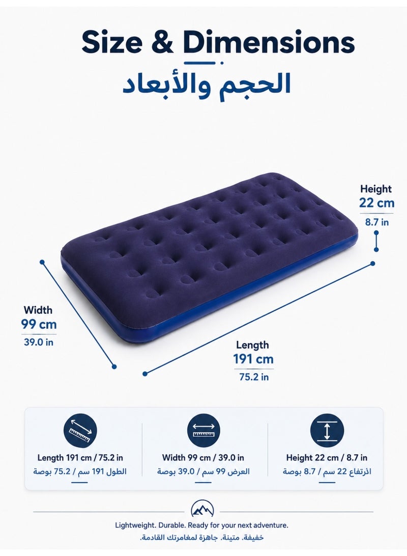 Flocked Inflatable Mattress | 32-Pillar Thickened PVC Inflatable Bed | Portable Single Inflatable Sleeping Mat for Camping and Home Use | 191cm*99cm*22cm - Image 4