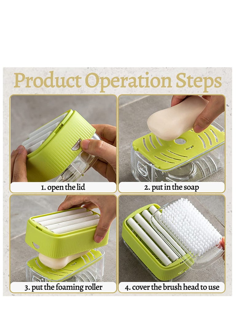 فرشاة تنظيف الملابس مع موزع صابون، صندوق صابون رغوي مع بكرة، حقيبة صابون فقاعي مع فرشاة، فرشاة متعددة الوظائف لتوفير الصابون قابلة لإعادة الاستخدام لتنظيف الأحذية والسجاد. - Image 3