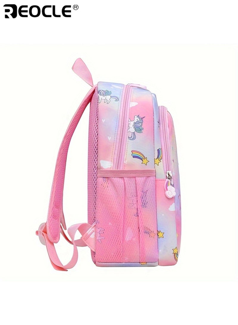 ريوكل حقيبة مدرسة روضة بنات تصميم أميرة وحيد القرن حقيبة لطيفة سعة كبيرة أربطة قابلة للتعديل حقيبة ظهر أطفال للشباب الاستخدام الخارجي حقيبة كتف - Image 3