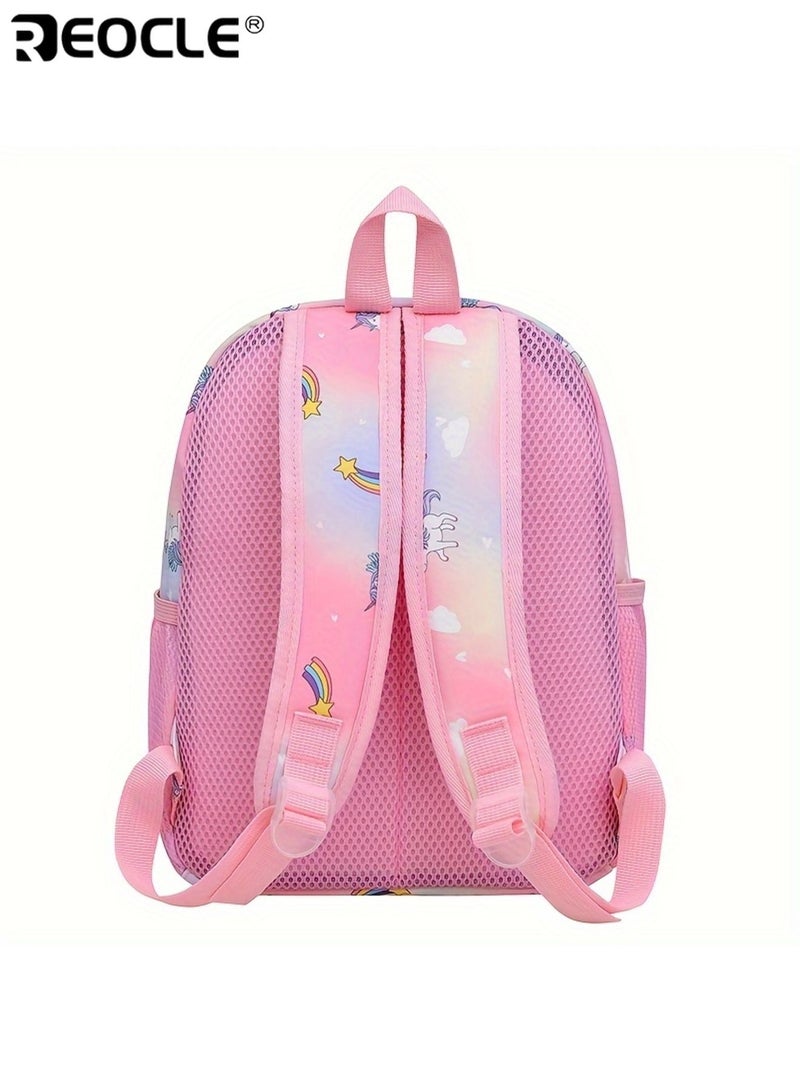 ريوكل حقيبة مدرسة روضة بنات تصميم أميرة وحيد القرن حقيبة لطيفة سعة كبيرة أربطة قابلة للتعديل حقيبة ظهر أطفال للشباب الاستخدام الخارجي حقيبة كتف - Image 4
