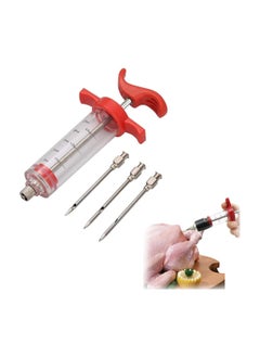 SYOSI Meat Injector, Marinade Injector, Food Syringe, Meat Syringe for Beef Steak BBQ, 30 Milliliter, 1 Ounce, with 3 Needle (Red)  - Image 1
