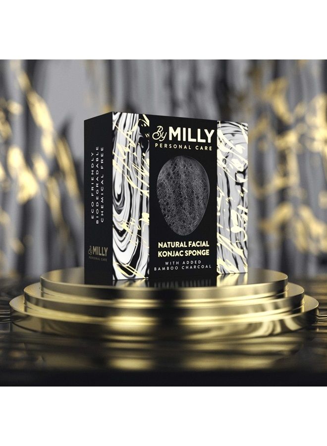 By MILLY إسفنجة كونجاك للوجه - طبيعية بالكامل وقابلة لإعادة الاستخدام - إسفنجة وجه كونجاك مع فحم البامبو النشط - تقشير وتنظيف لطيف لجميع أنواع البشرة - قابلة للتحلل - سوداء - Image 2