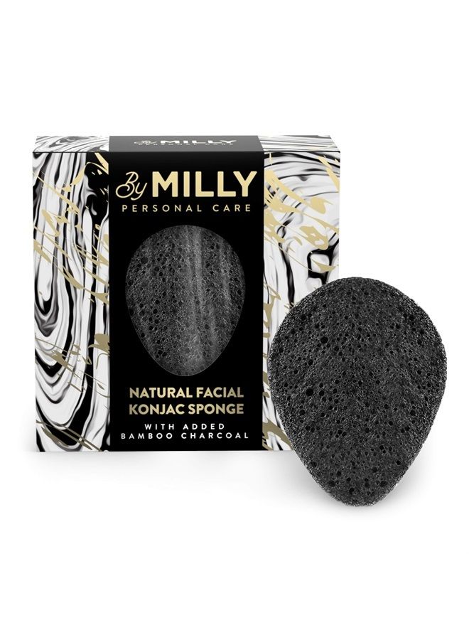 By MILLY إسفنجة كونجاك للوجه - طبيعية بالكامل وقابلة لإعادة الاستخدام - إسفنجة وجه كونجاك مع فحم البامبو النشط - تقشير وتنظيف لطيف لجميع أنواع البشرة - قابلة للتحلل - سوداء - Image 1