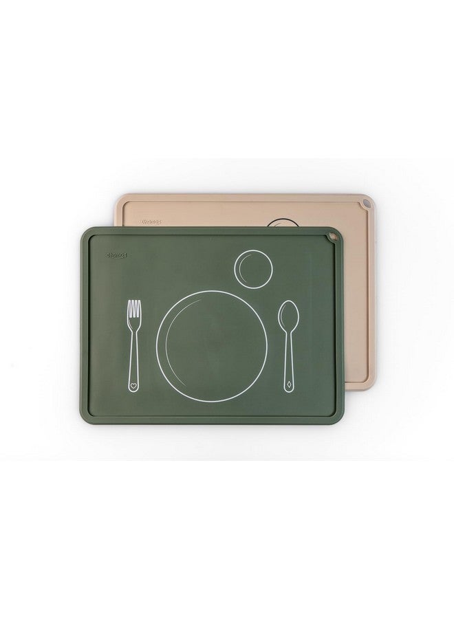 CHAMOS Silicone Placemats for Toddlers and Kids - Montessori Placemat - Non-Slip (Sage & Beige) - Image 1