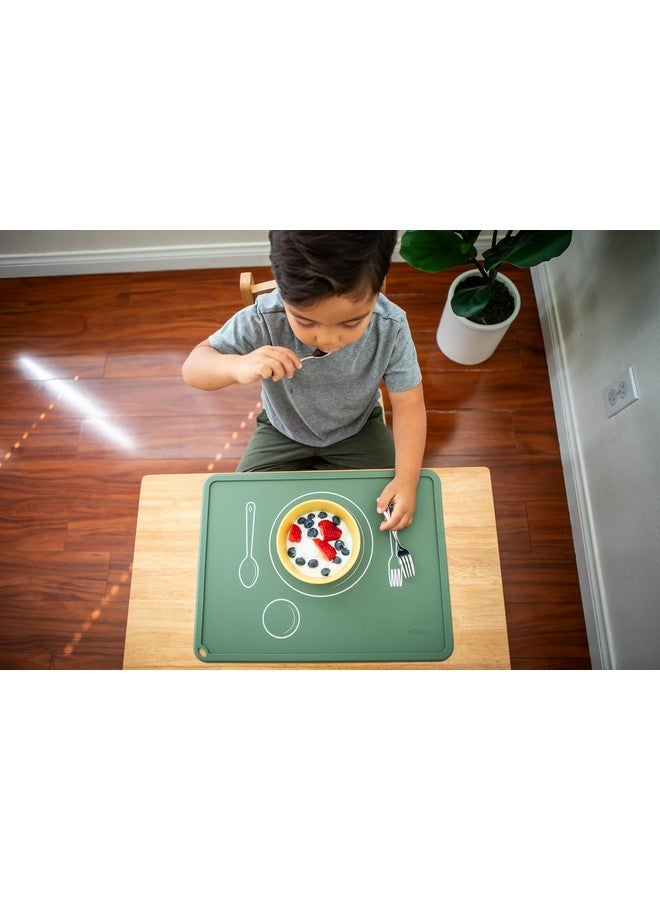 CHAMOS Silicone Placemats for Toddlers and Kids - Montessori Placemat - Non-Slip (Sage & Beige) - Image 4