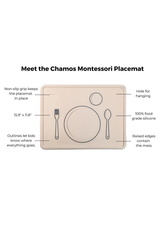CHAMOS Silicone Placemats for Toddlers and Kids - Montessori Placemat - Non-Slip (Sage & Beige) - Image 2