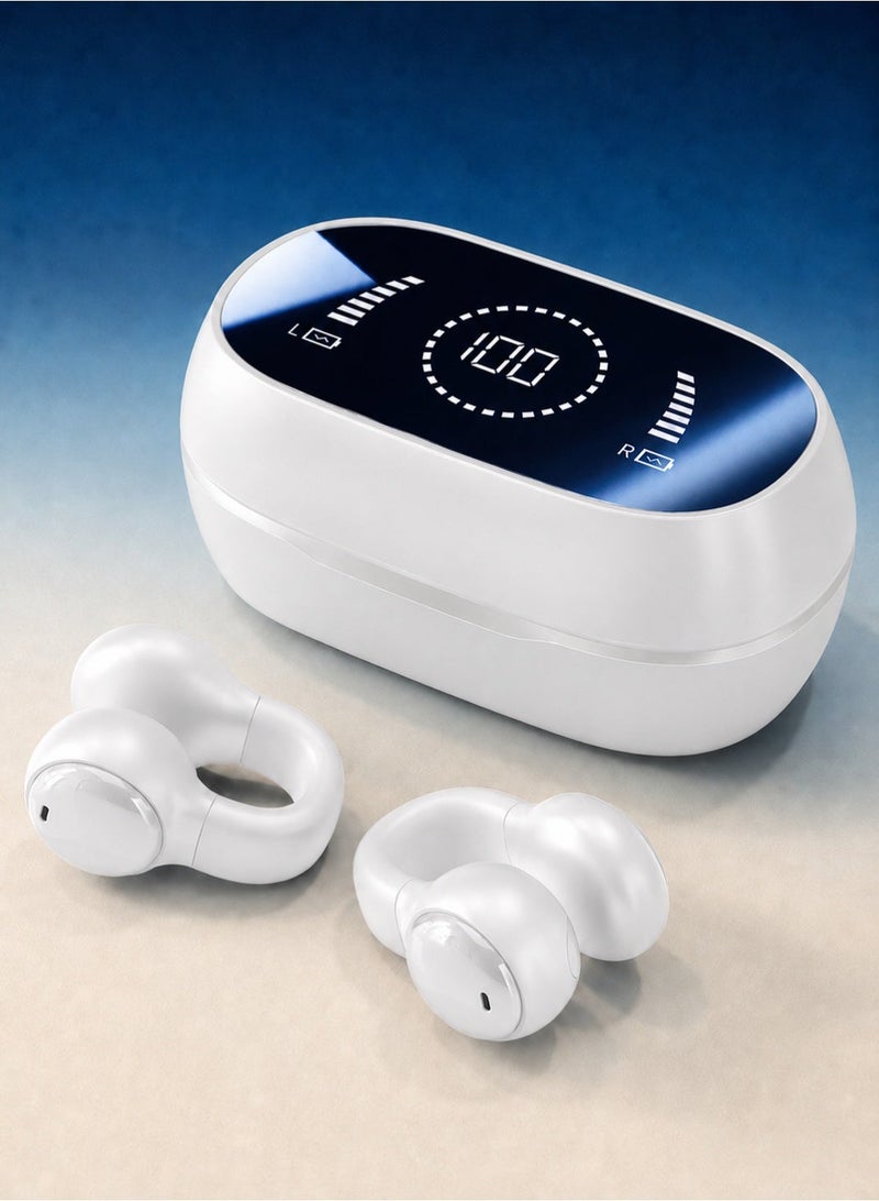Open Ear Clip Wireless Earbuds, True Open Ear Headphones with Lightweight Comfort Fit, Noise Reduction Calls, LED Battery Display Charging Case, OWS Earphones for Sports, Running, Workout & Daily Use, White - Image 1