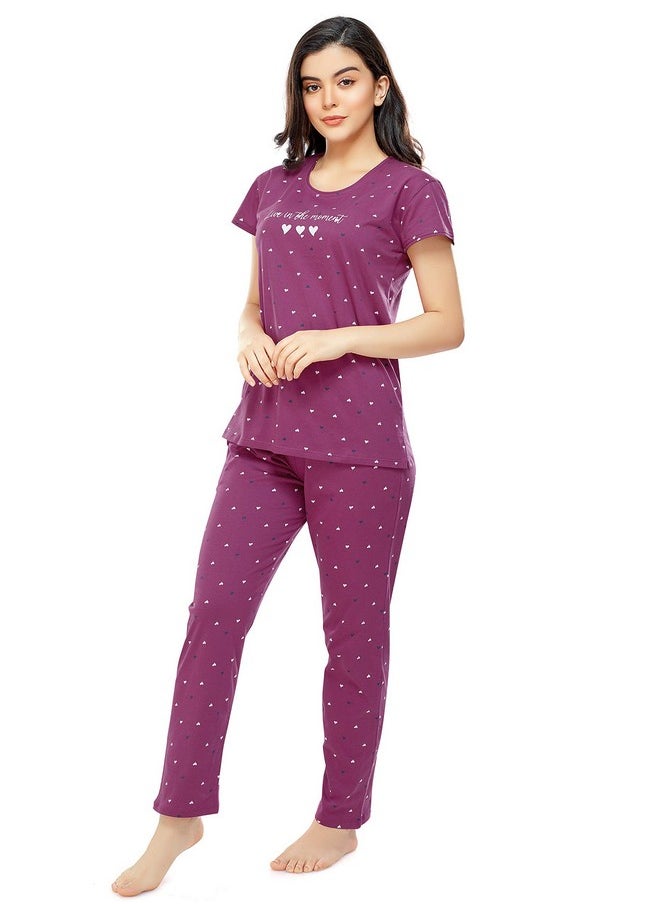 ZEYO Women's Cotton Heart Printed Night Suit Set of Top & Pyjama 5302 (PlumRed, XXX-Large) - pzsku/ZD24535832F5D4FF2DF99Z/45/_/1737721099/fa78ff19-cacb-434f-81a9-78f994cef62e