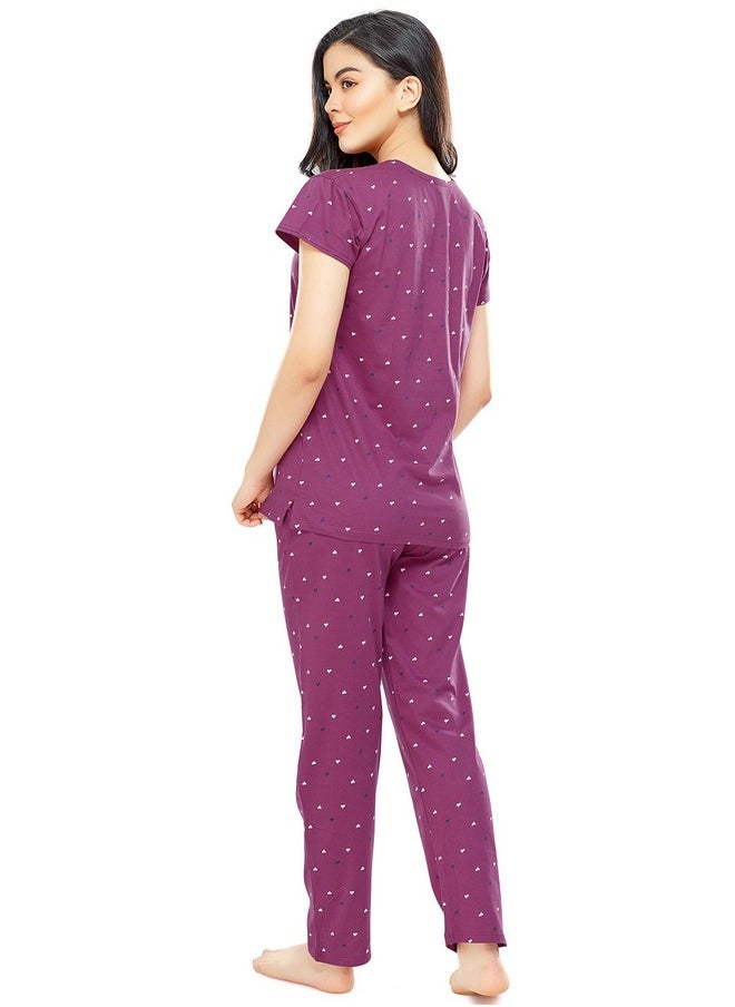 ZEYO Women's Cotton Heart Printed Night Suit Set of Top & Pyjama 5302 (PlumRed, XXX-Large) - pzsku/ZD24535832F5D4FF2DF99Z/45/_/1737721126/37654d80-fb0b-4dbb-8599-089ef0e3b434