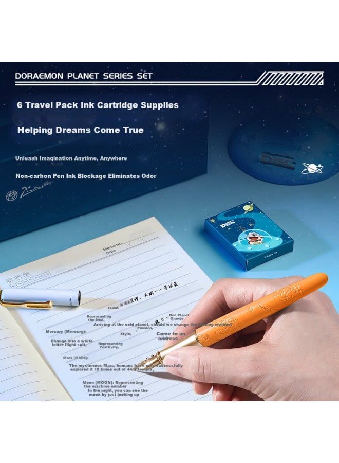 Pimio Fountain Pen Gift Box, Doraemon Planet Series Set, هدية عيد ميلاد رجال وأعمال راقية للرجال والنساء، البالغين والطلاب، قلم الخط 956 Planet Orange - Image 1