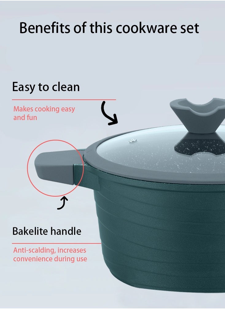 Rockland - 14-piece Granite Coated Nonstick Cookware Set, All-Stovetop Pans, Including Frying Pan, Saucepan, Sauté Pan and Baking Pan, PFOA-Free, Non-slip Handle and Shockproof Glass Lid with Silicone Rim (Green) - Image 1