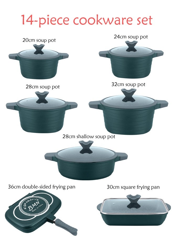 Rockland - 14-piece Granite Coated Nonstick Cookware Set, All-Stovetop Pans, Including Frying Pan, Saucepan, Sauté Pan and Baking Pan, PFOA-Free, Non-slip Handle and Shockproof Glass Lid with Silicone Rim (Green) - Image 1