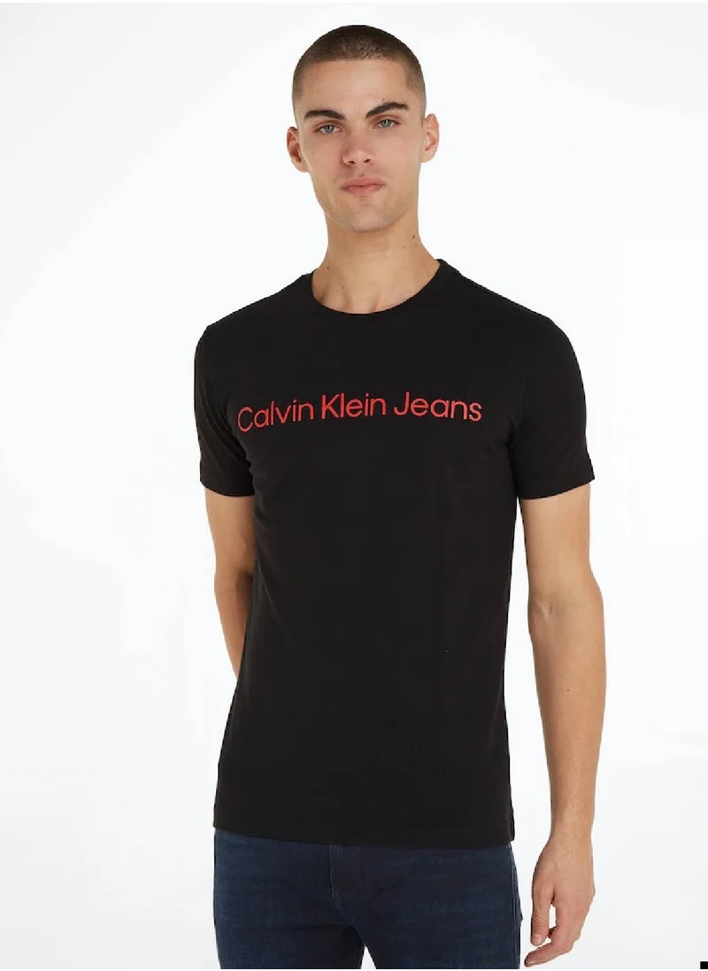 Calvin Klein Jeans Men's Institutional Logo Slim Fit T-Shirt - Cotton , Black and Red