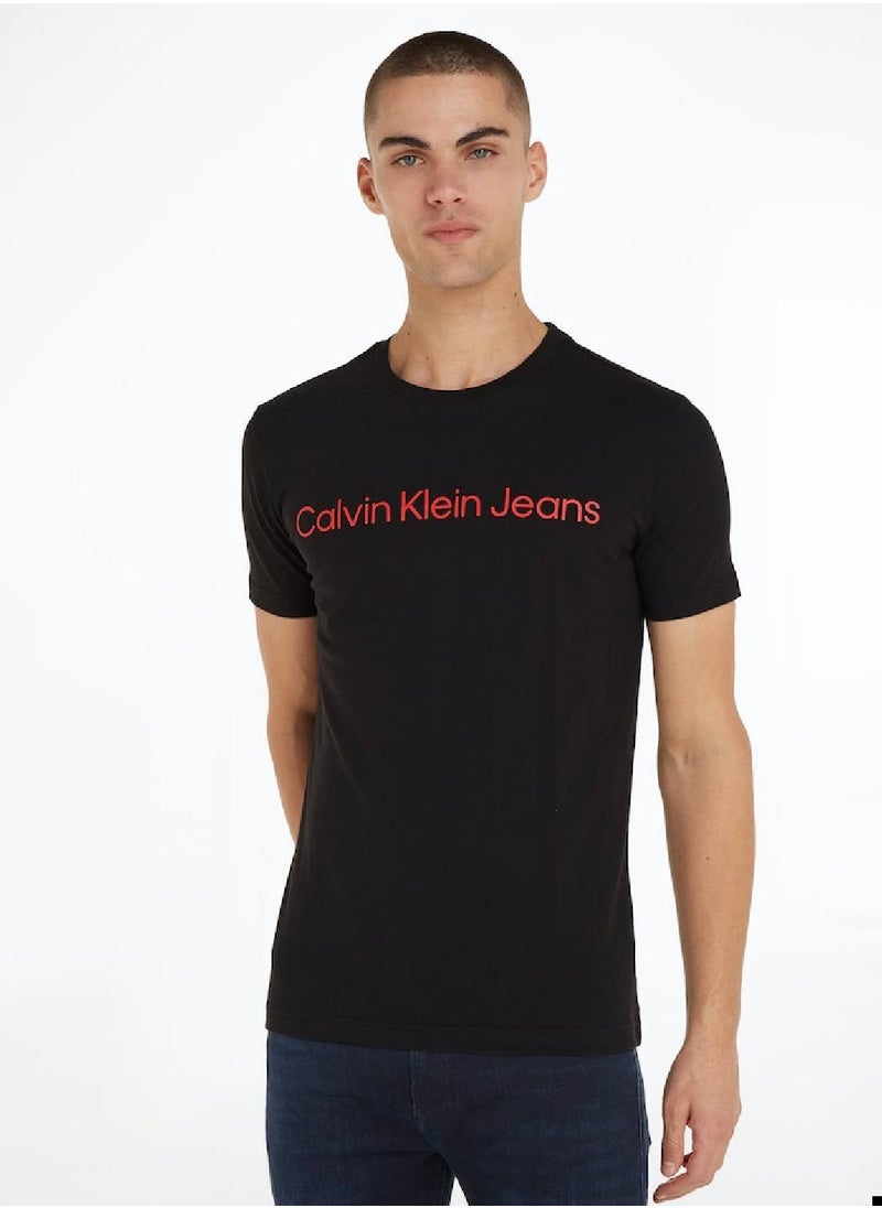 Calvin Klein Jeans Men's Institutional Logo Slim Fit T-Shirt - Cotton , Black and Red  - Image 1