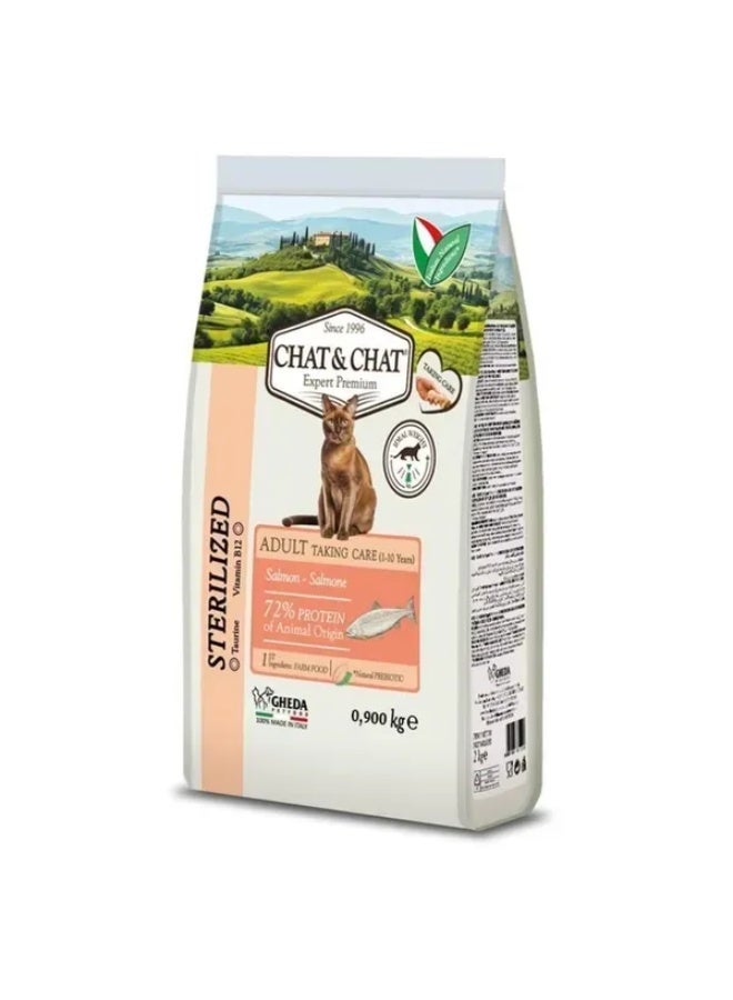Chat&Chat Dry Food with White salmon Peas & Cereals for Sterilized Adult Cats 900gm