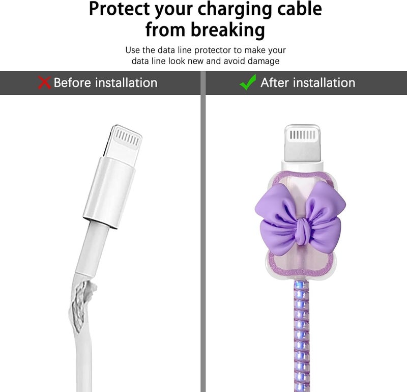 Twizzle Cute 3D Heart Design Case Cover for iPhone Adapter Compatible with 18W and 20W Charger Only 360° Protective Charger Cover Cable Protector Silicone Case Cover 5 in 1 (Purple Bow) - Image 2