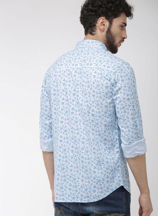 شركة المرآب الهندية قميص رجالي أزرق بقصة ضيقة بنقشة زهور من ذا إنديان جراج كو - Image 5