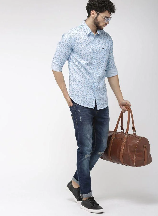 The Indian Garage Co The Indian Garage Co Men Blue Slim Fit Floral Shirt