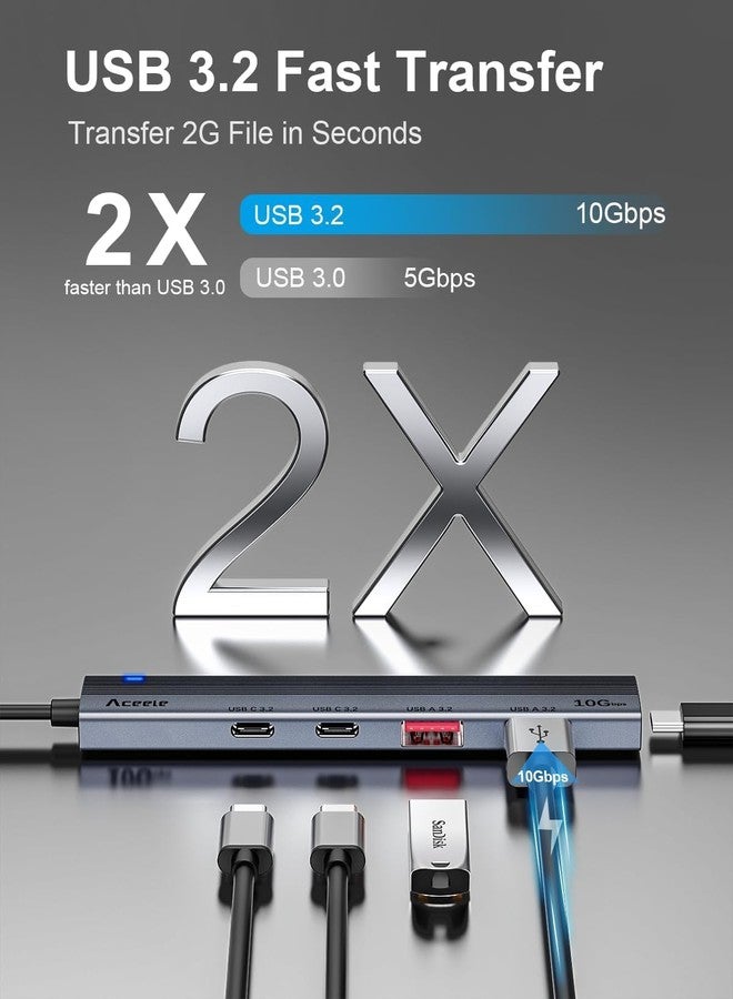 Aceele 10Gbps USB C Hub with 2 USB-A Ports and 2 USB-C Ports, USB 3.2 Gen 2 Adapter with 100cm Cable, 5 in 1 USB Splitter for Laptop, Desktop PC, MacBook Pro/Air 2022/2021 etc. - Image 2