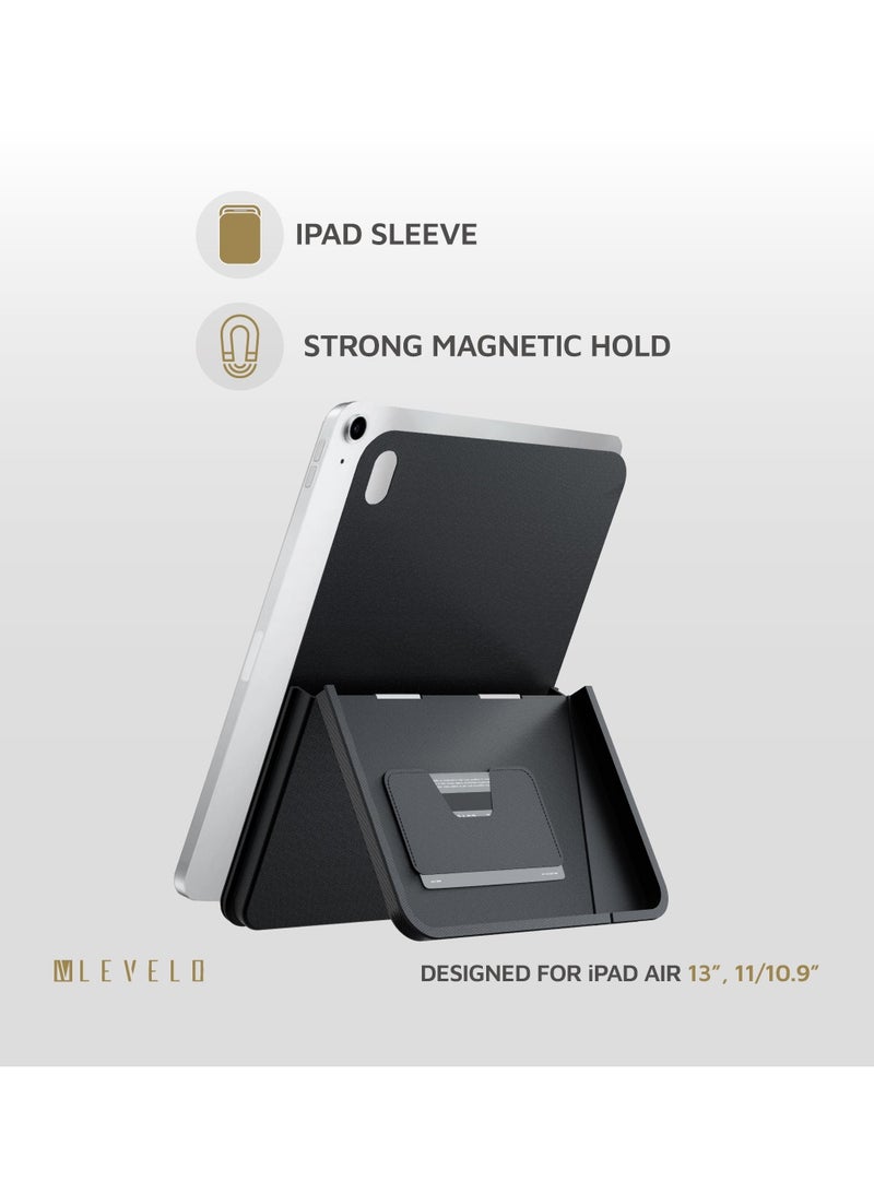 LEVELO iPad Air 13" Case Omni 4 In-1 Cover with Built-In Hand-Grip/ Strong Magnetic Hold/ Pen Slot Holder/ Card Holder/ Multi-Angle Support - Black  - Image 4