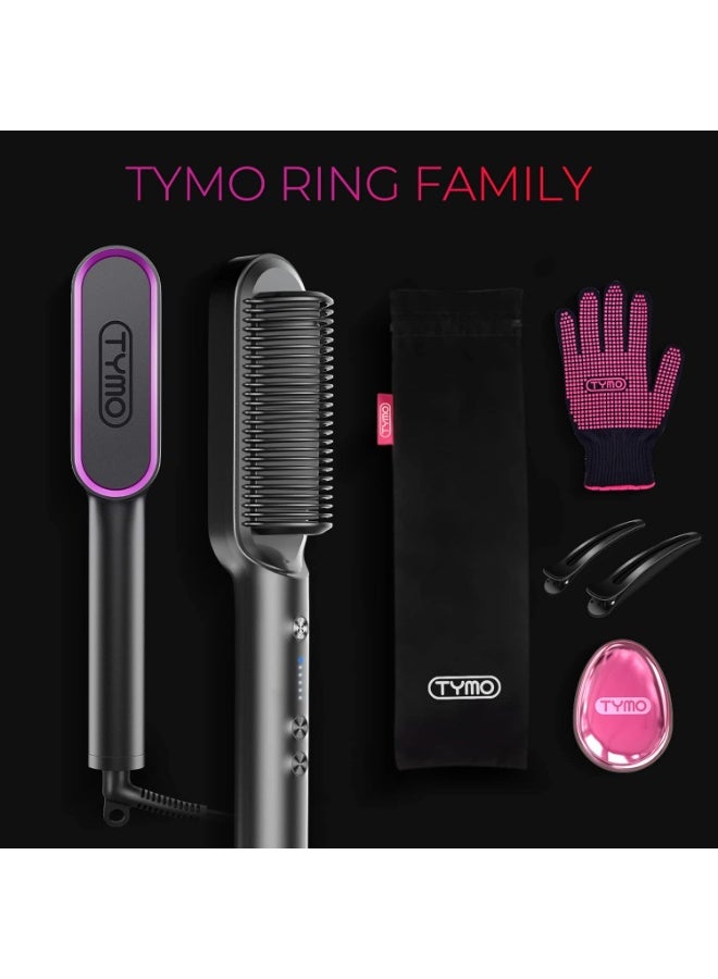 تايمو فرشاة TYMO لفرد الشعر، جهاز فرد الشعر المدمج بفرشاة؛ يتميز بطبقة طلاء من السيراميك والتورمالين، وتسخين سريع، و5 إعدادات لدرجة الحرارة. تمنحكِ نتائج تصفيف احترافية (مثل صالونات التجميل) في منزلك. (لون أسود مطفي) - Image 2