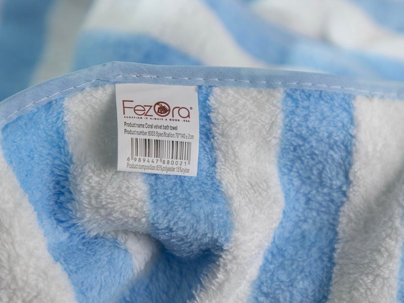 Fezora® Microfiber Super Absorbent Towels for Bath | Quick Dry Bath Towels | Towels for Bath Large Size | 2 Piece Bath Towel for Men/Women 70 cms x 140 cms (Striped-Sky Blue & Brown) - Image 4
