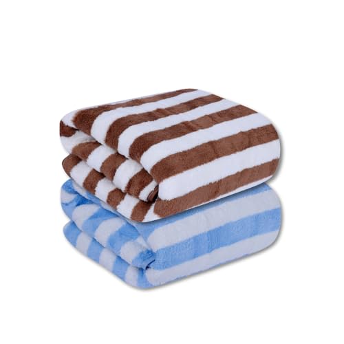Fezora® Microfiber Super Absorbent Towels for Bath | Quick Dry Bath Towels | Towels for Bath Large Size | 2 Piece Bath Towel for Men/Women 70 cms x 140 cms (Striped-Sky Blue & Brown) - Image 1