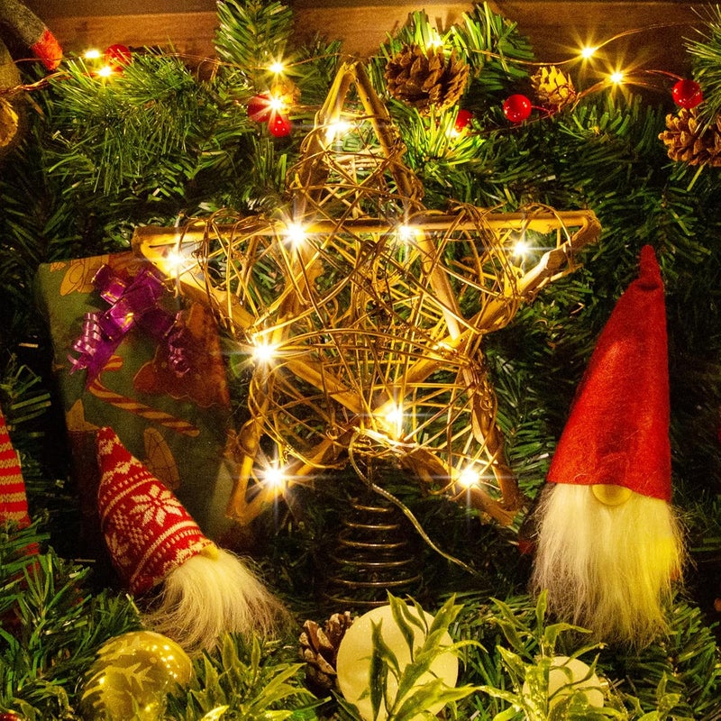 LAWOHO Christmas Tree Topper Farmhouse Christmas Decor Christmas Tree Decorations Rattan Natural Christmas Tree Star with 10 Warm LED Lights for Rustic Christmas Ornaments Holiday Seasonal Decoration 10 Inch - Image 3
