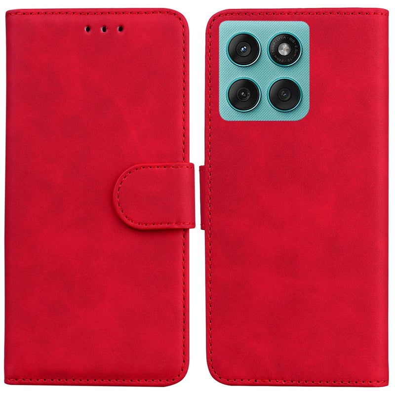 HuHa Case Cover For Motorola Edge 60 Fusion / Edge 5G 2025 Skin Feel Pure Color Flip Leather Phone Case(Red) - Image 1