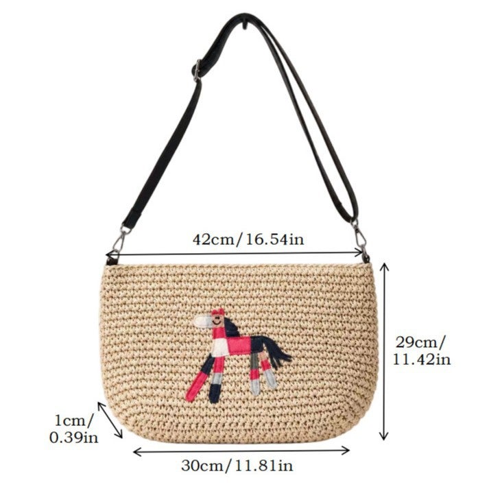Women's Embroidered Straw Woven Shoulder Bag - Image 5