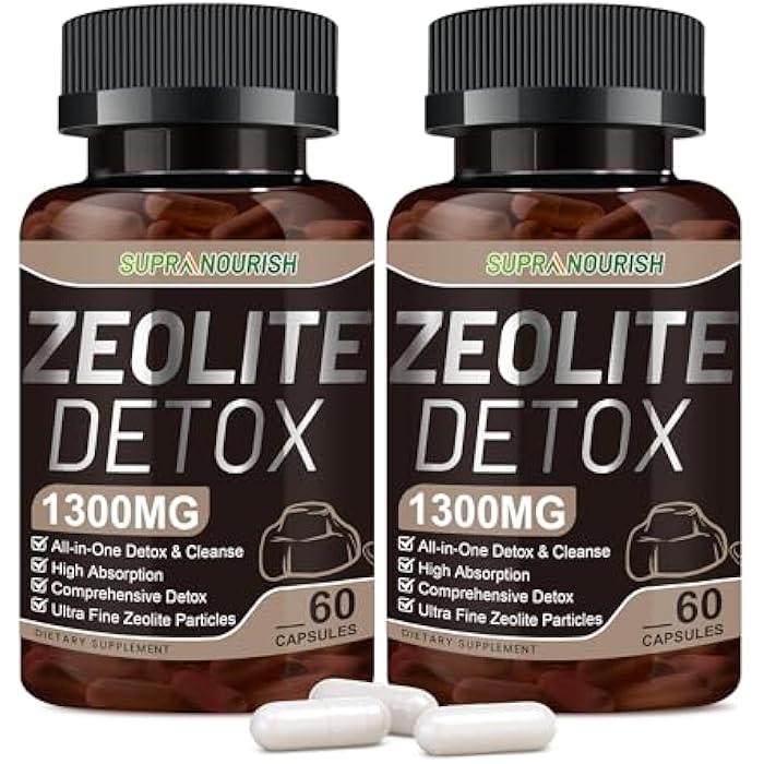 Zeolite Detox Capsules, 1-2 µm Clinoptilolite, Organic Activated Charcoal & Bentonite Clay, Multi-Active Formula for Full Body, Gut & Liver Cleanse, Supplement for Men & Women, 120 Capsules
