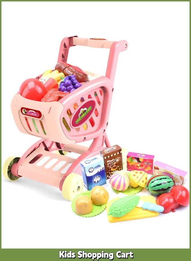The Shopping Trolley | with Pretend Food and Accessories. The Ideal Size for Toddlers | 2 in 1 Toy Shopping Cart | Pretend Play Grocery Store Toy Kitchen Game Trolley Play Set for Kids | Perfect for Ages 3+ Pretend Play and Role-Playing Games（Pink） - Image 1