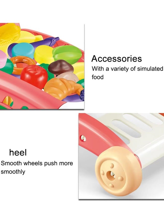 The Shopping Trolley | with Pretend Food and Accessories. The Ideal Size for Toddlers | 2 in 1 Toy Shopping Cart | Pretend Play Grocery Store Toy Kitchen Game Trolley Play Set for Kids | Perfect for Ages 3+ Pretend Play and Role-Playing Games（Pink） - Image 4