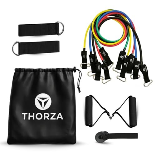 THORZA 11-Piece Full Body Strength Training with Resistance Bands Set - 5 Levels Tube Exercise Bands, Without Latex TPE Resistance Band - Door Anchor, Handles, Ankle Straps & 1 Bag - Image 1