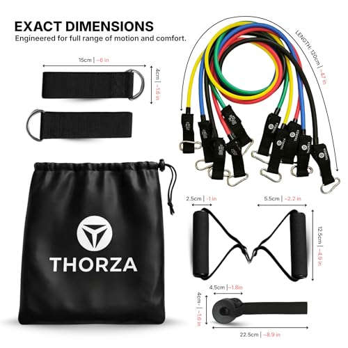 THORZA 11-Piece Full Body Strength Training with Resistance Bands Set - 5 Levels Tube Exercise Bands, Without Latex TPE Resistance Band - Door Anchor, Handles, Ankle Straps & 1 Bag - Image 5