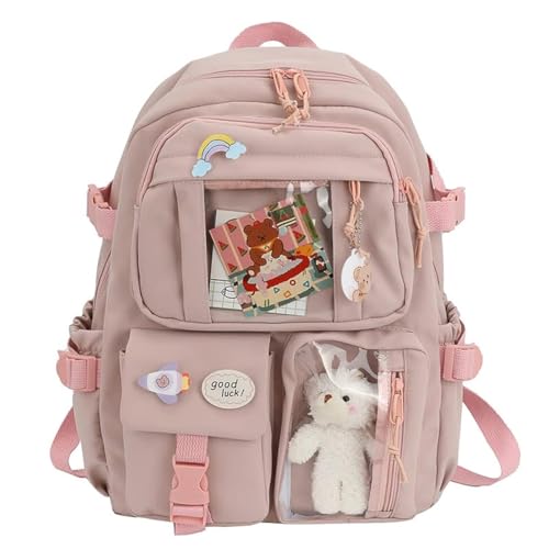 MTRoyaldia Kawaii Standard Backpack With Kawaii Pin And Accessories, Large Capacity Cute Bear Accessories Stas Kas For Teen Girls (Pink) - Image 1