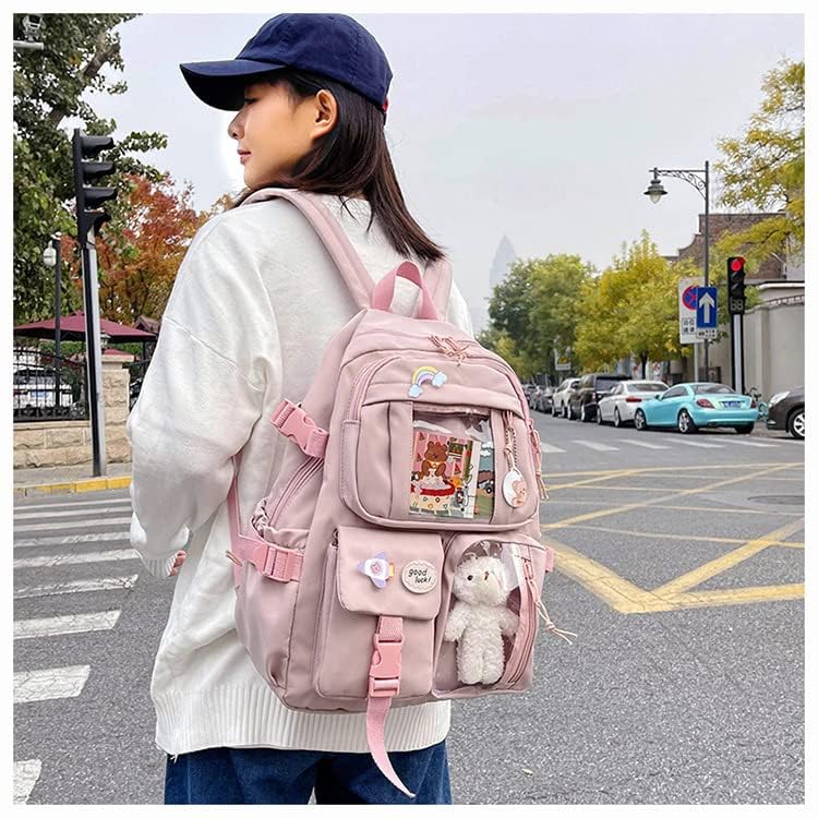 MTRoyaldia Kawaii Standard Backpack With Kawaii Pin And Accessories, Large Capacity Cute Bear Accessories Stas Kas For Teen Girls (Pink) - Image 5