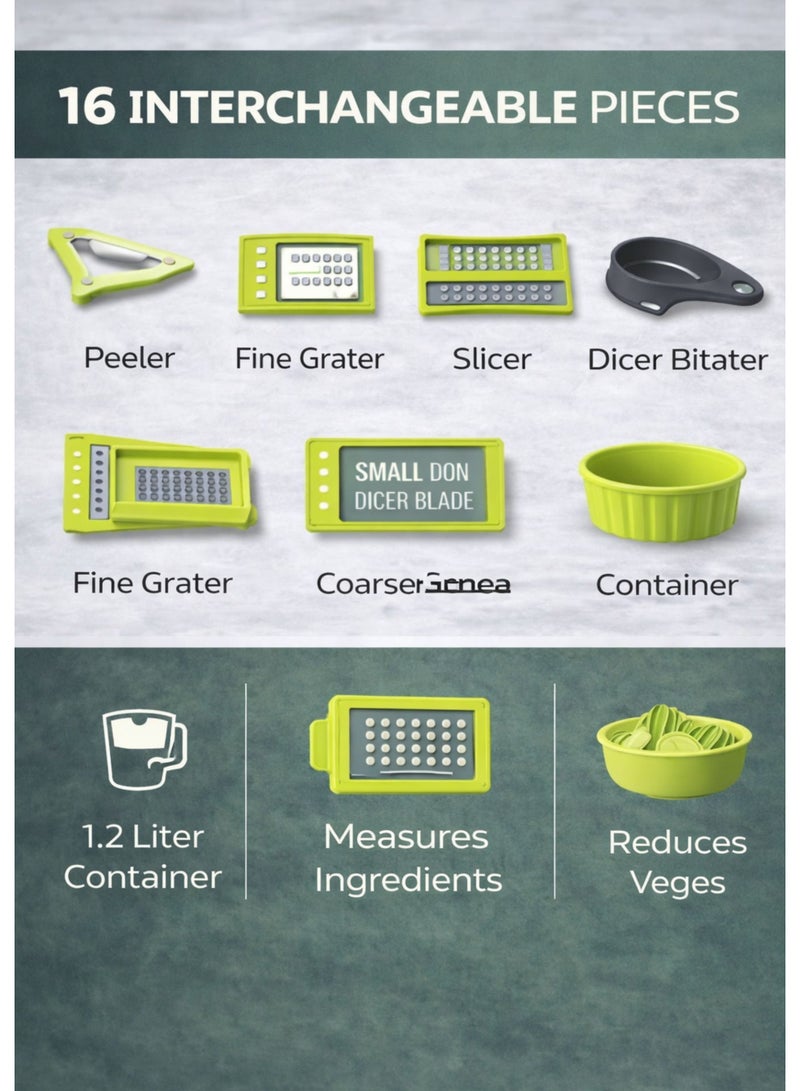 TSUMAB 16-in-1 Multifunctional Vegetable Slicer & Chopper with 1.2L Container – BPA-Free Kitchen Cutter Set - Image 4