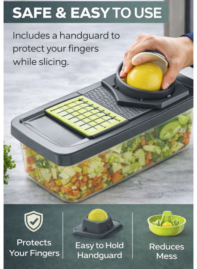 TSUMAB 16-in-1 Multifunctional Vegetable Slicer & Chopper with 1.2L Container – BPA-Free Kitchen Cutter Set - Image 3