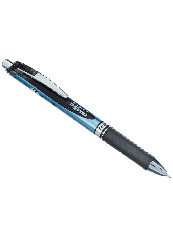 Pentel Energel Knock Ballpoint Pen, 0.5mm Needle Tip, Blue Body with Black Accent (BLN75-A) - Image 1