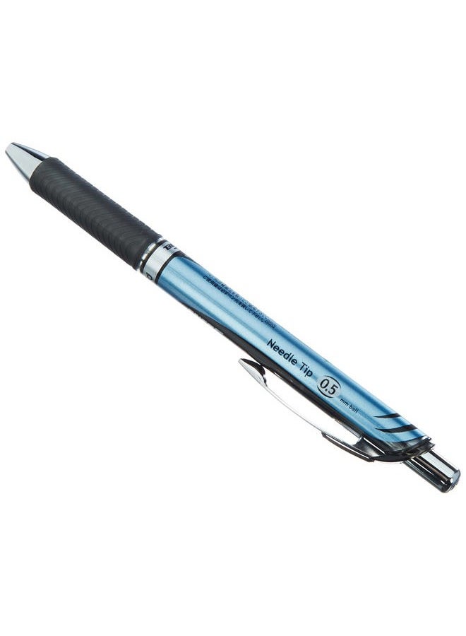 Pentel Energel Knock Ballpoint Pen, 0.5mm Needle Tip, Blue Body with Black Accent (BLN75-A) - Image 4