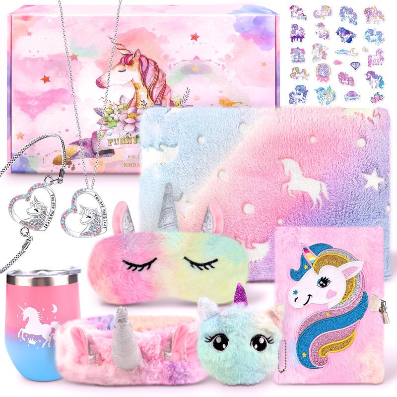 algpty Unicorns Gifts Box for Age 68 GirlsUnicorn Gifts for Girls Age 46 68 810 with Glow in The Dark Blanket Christmas Basket Birthday Gifts for 4 5 6 7 8 9 10 Year Old Girls