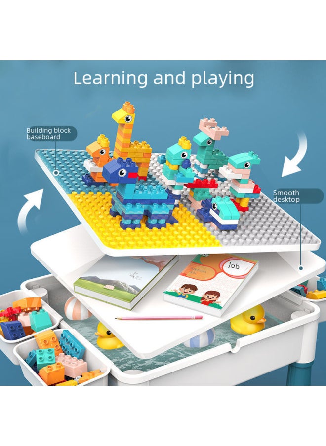 Large Particle Block Table Compatible Lego Assembly Boys Girls Children's Kindergarten Game Toy Table Drawing-Color:Extra Large Long Table +4 Storage Height +386 1 Chair